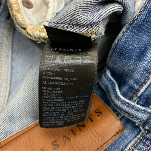 Allsaints "Slim Boys" Boyfriend Fit Medium Indigo Wash Jeans Size 24 - Picture 9 of 14